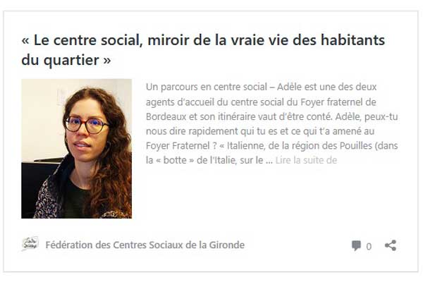 Capture d'écran du site de la Fédération des Centres Sociaux de la Gironde